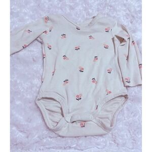 H&M Baby Girl Cream Cherry Print Long Sleeve Bodysuit 6M‎